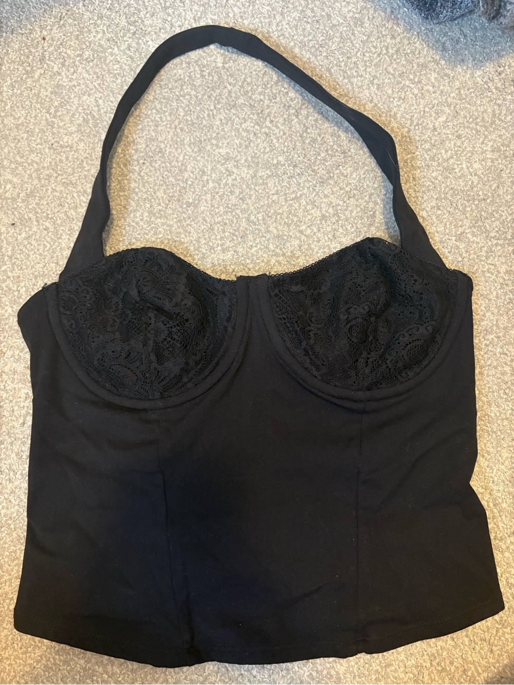 Garage Black Lace-Detail Bustier Halter Crop Top